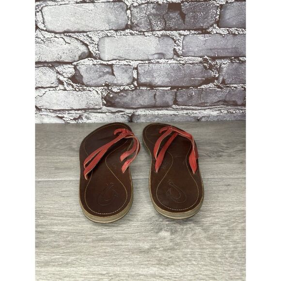 Olukai U'I-W Red Leather Thong FlipFlop Casual Slide Sandals Women Sz 8M US/38EU - Picture 13 of 16